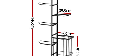 Everfit Ball Storage Rack Sports Equipment Organizer 7-Tier with Basket for Garage Gym Black