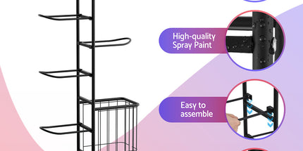 Everfit Ball Storage Rack Sports Equipment Organizer 7-Tier with Basket for Garage Gym Black