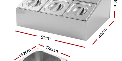 5-Star Chef 6 Pan Food Serving Display Container Stainless Steel Food Container Lids
