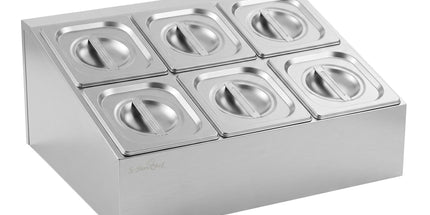 5-Star Chef 6 Pan Food Serving Display Container Stainless Steel Food Container Lids