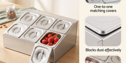 5-Star Chef 6 Pan Food Serving Display Container Stainless Steel Food Container Lids