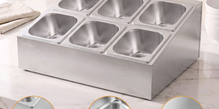 5-Star Chef 6 Pan Food Serving Display Container Stainless Steel Food Container Lids