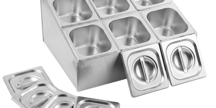 5-Star Chef 6 Pan Food Serving Display Container Stainless Steel Food Container Lids