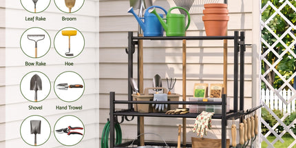 Gardeon Garden Tool Organizer Rack 16 Slots Rolling Garage Storage with Hooks