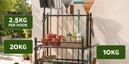 Gardeon Garden Tool Organizer Rack 16 Slots Rolling Garage Storage with Hooks