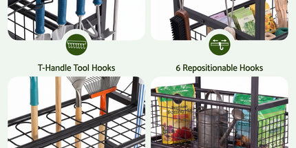 Gardeon Garden Tool Organizer Rack 16 Slots Rolling Garage Storage with Hooks