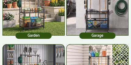 Gardeon Garden Tool Organizer Rack 16 Slots Rolling Garage Storage with Hooks