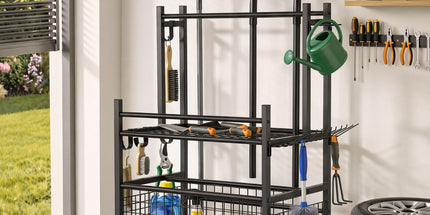 Gardeon Garden Tool Organizer Rack 16 Slots Rolling Garage Storage with Hooks