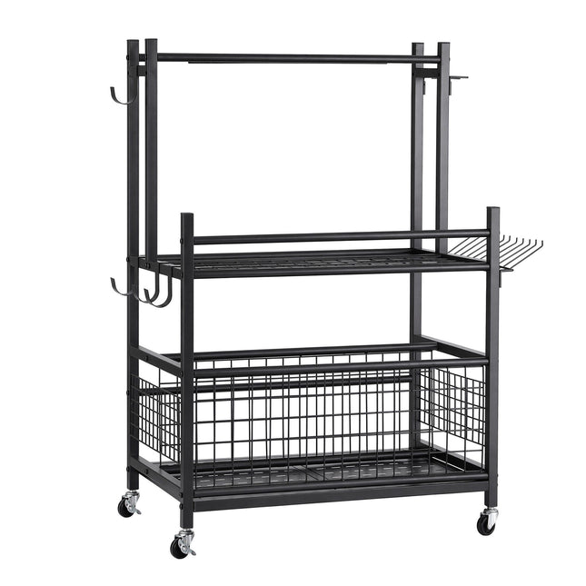 Gardeon Garden Tool Organizer Rack 16 Slots Rolling Garage Storage with Hooks