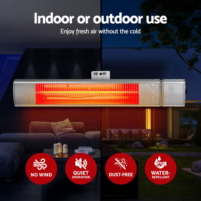 Devanti 2PCS Electric Strip Heater Radiant Infrared Heaters Remote Control 2000W