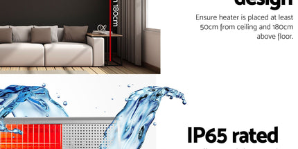 Devanti 2PCS Electric Strip Heater Radiant Infrared Heaters Remote Control 3000W