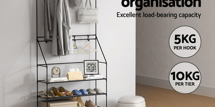 Artiss Shoe Rack Hall Tree 16 Pairs Black
