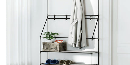 Artiss Shoe Rack Hall Tree 16 Pairs Black