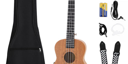 Alpha 26 Inch Solid Mahogany Tenor Ukulele Electric Acoustic EQ System Kit 18 Frets Natural