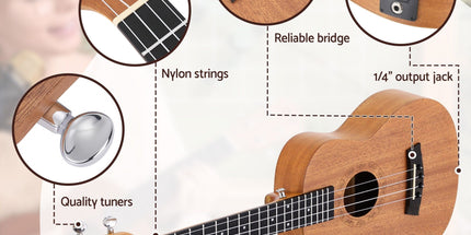 Alpha 26 Inch Solid Mahogany Tenor Ukulele Electric Acoustic EQ System Kit 18 Frets Natural