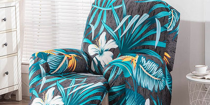 Recliner Cover Anti Scratch Lazy Recliner Chair Cover Protective Stretching Printed Reclining Chair Cover Sofa Slipcovers Convenient Elastic Reclining Chair Slipcover for Home - Turquoise - Size Three-seater