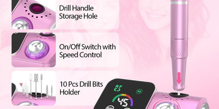 45000RPM Professional Corded Nail Drill E-File Kit for Salon Home LED Display; Low Noise; Ideal for Shaping, Removing & Polishing Acrylic & Gel; For Manicure Pedicure Nail Prep - Black - Size 5.5*3.54in Tyack eCommerce Solutions