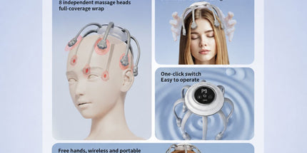 Smart Octopus Head Massager – 9 Modes, 360° Coverage, Wireless & Portable for Deep Relaxation - Black