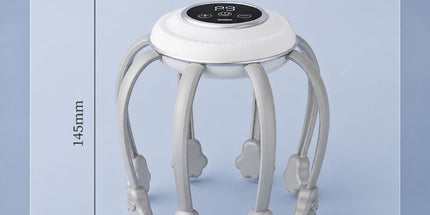 Smart Octopus Head Massager – 9 Modes, 360° Coverage, Wireless & Portable for Deep Relaxation - White