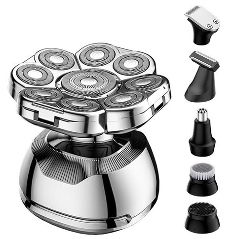 Head Shaver for Bald Men - 9D Waterproof Cordless Wet/Dry Skull & Bald Head Shaver with Rotary Blades - Grooming Kit with Electric Razor, Clippers, Nose/Ear Trimmer, Brush & Massager