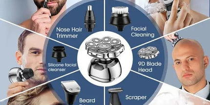 Head Shaver for Bald Men - 9D Waterproof Cordless Wet/Dry Skull & Bald Head Shaver with Rotary Blades - Grooming Kit with Electric Razor, Clippers, Nose/Ear Trimmer, Brush & Massager
