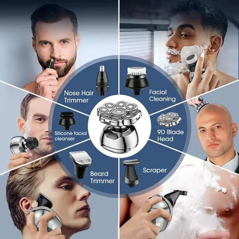 Head Shaver for Bald Men - 9D Waterproof Cordless Wet/Dry Skull & Bald Head Shaver with Rotary Blades - Grooming Kit with Electric Razor, Clippers, Nose/Ear Trimmer, Brush & Massager