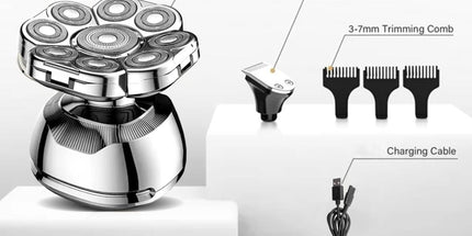 Head Shaver for Bald Men - 9D Waterproof Cordless Wet/Dry Skull & Bald Head Shaver with Rotary Blades - Grooming Kit with Electric Razor, Clippers, Nose/Ear Trimmer, Brush & Massager