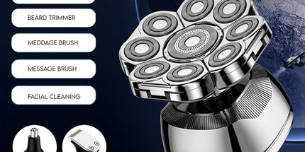 Head Shaver for Bald Men - 9D Waterproof Cordless Wet/Dry Skull & Bald Head Shaver with Rotary Blades - Grooming Kit with Electric Razor, Clippers, Nose/Ear Trimmer, Brush & Massager