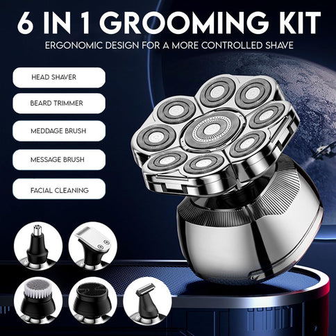 Head Shaver for Bald Men - 9D Waterproof Cordless Wet/Dry Skull & Bald Head Shaver with Rotary Blades - Grooming Kit with Electric Razor, Clippers, Nose/Ear Trimmer, Brush & Massager