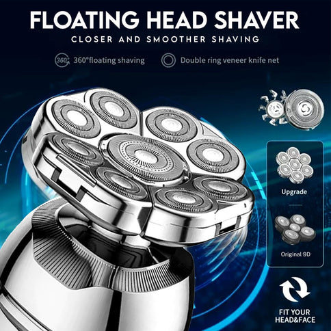 Head Shaver for Bald Men - 9D Waterproof Cordless Wet/Dry Skull & Bald Head Shaver with Rotary Blades - Grooming Kit with Electric Razor, Clippers, Nose/Ear Trimmer, Brush & Massager