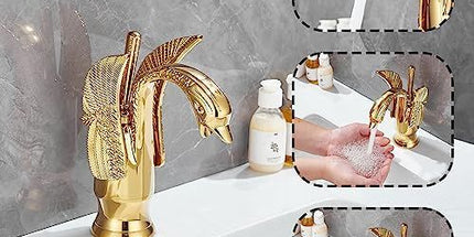 Swan-Shaped Bathroom Faucet – Single-Handle Single-Hole Sink Faucet, Deck-Mounted, Short Model, Elegant Vanity Faucet for Bathroom - Bronze - Size 19cm Tyack eCommerce Solutions