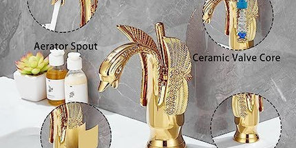 Swan-Shaped Bathroom Faucet – Single-Handle Single-Hole Sink Faucet, Deck-Mounted, Short Model, Elegant Vanity Faucet for Bathroom - Rose Gold - Size 19cm Tyack eCommerce Solutions