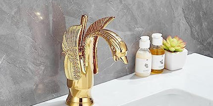 Swan-Shaped Bathroom Faucet – Single-Handle Single-Hole Sink Faucet, Deck-Mounted, Short Model, Elegant Vanity Faucet for Bathroom - Silver - Size 19cm Tyack eCommerce Solutions