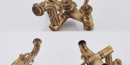 Bathtub Faucet with Handheld Shower – Antique Brass Wall-Mounted Multifunctional Mixer Tap, Hot & Cold Water, Vintage Bathroom Tub Faucet - Bronze - Size A Tyack eCommerce Solutions