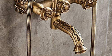 Bathtub Faucet with Handheld Shower – Antique Brass Wall-Mounted Multifunctional Mixer Tap, Hot & Cold Water, Vintage Bathroom Tub Faucet - Bronze - Size A Tyack eCommerce Solutions