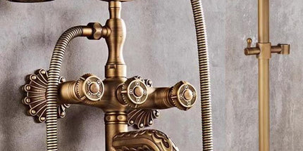 Bathtub Faucet with Handheld Shower – Antique Brass Wall-Mounted Multifunctional Mixer Tap, Hot & Cold Water, Vintage Bathroom Tub Faucet - Bronze - Size A Tyack eCommerce Solutions