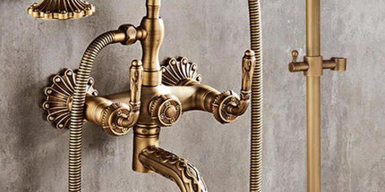 Bathtub Faucet with Handheld Shower – Antique Brass Wall-Mounted Multifunctional Mixer Tap, Hot & Cold Water, Vintage Bathroom Tub Faucet - Bronze - Size C Tyack eCommerce Solutions