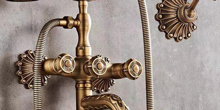 Bathtub Faucet with Handheld Shower – Antique Brass Wall-Mounted Multifunctional Mixer Tap, Hot & Cold Water, Vintage Bathroom Tub Faucet - Bronze - Size C Tyack eCommerce Solutions