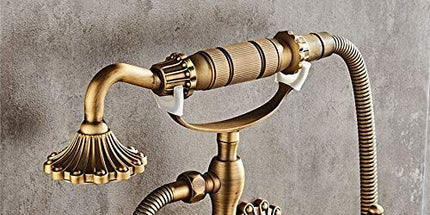 Bathtub Faucet with Handheld Shower – Antique Brass Wall-Mounted Multifunctional Mixer Tap, Hot & Cold Water, Vintage Bathroom Tub Faucet - Bronze - Size C Tyack eCommerce Solutions