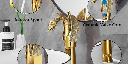 Swan-Shaped Single-Handle Single-Hole Vessel Faucet – Deck-Mounted Bathroom Sink Faucet, Tall Model, Elegant Vanity Faucet - Bronze - Size 33cm Tyack eCommerce Solutions