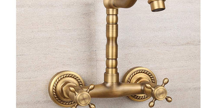 Antique Bathtub Faucet – Dual-Handle Brass Wall-Mounted Tub Faucet with Hot & Cold Mixer, Tall Model, Elegant for Villa Bathroom - Bronze - Size Tall2 Tyack eCommerce Solutions