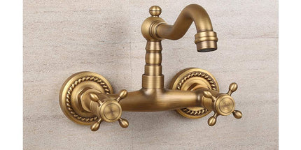 Antique Bathtub Faucet – Dual-Handle Brass Wall-Mounted Tub Faucet with Shower, Hot & Cold Mixer, Short Model, Elegant Bathroom & Villa Faucet - Bronze - Size Short1 Tyack eCommerce Solutions