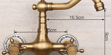 Antique Bathtub Faucet – Dual-Handle Brass Wall-Mounted Tub Faucet with Shower, Hot & Cold Mixer, Short Model, Elegant Bathroom & Villa Faucet - Bronze - Size Short1 Tyack eCommerce Solutions