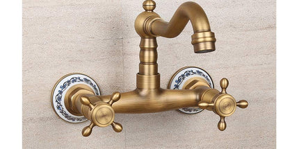 Antique Bathtub Faucet – Dual-Handle Brass Wall-Mounted Tub Faucet with Shower, Hot & Cold Mixer, Short Model, Elegant Bathroom & Villa Faucet - Bronze - Size Short2 Tyack eCommerce Solutions