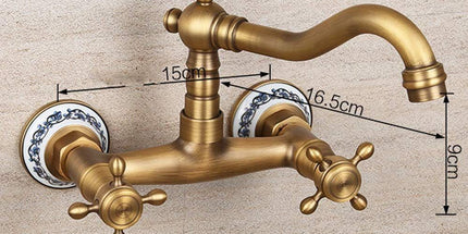 Antique Bathtub Faucet – Dual-Handle Brass Wall-Mounted Tub Faucet with Shower, Hot & Cold Mixer, Short Model, Elegant Bathroom & Villa Faucet - Bronze - Size Short2 Tyack eCommerce Solutions