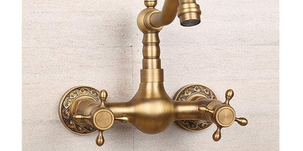 Antique Bathtub Faucet – Dual-Handle Brass Wall-Mounted Tub Faucet with Shower, Hot & Cold Mixer, Short Model, Elegant Bathroom & Villa Faucet - Bronze - Size Short4 Tyack eCommerce Solutions