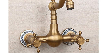 Antique Bathtub Faucet – Dual-Handle Brass Wall-Mounted Tub Faucet with Shower, Hot & Cold Mixer, Short Model, Elegant Bathroom & Villa Faucet - Bronze - Size Short4 Tyack eCommerce Solutions