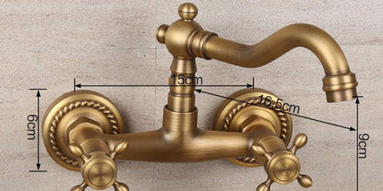 Antique Bathtub Faucet – Dual-Handle Brass Wall-Mounted Tub Faucet with Shower, Hot & Cold Mixer, Short Model, Elegant Bathroom & Villa Faucet - Bronze - Size Short4 Tyack eCommerce Solutions