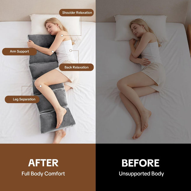 6-Segment Adjustable Weighted Body Pillow for Anxiety Adults, 10lbs | Modular Sensory Pillow with Velvet Cover, Customizable Support for Side Sleepers, Pressure Relief & Deeper Sleep, 47" x 15.7"