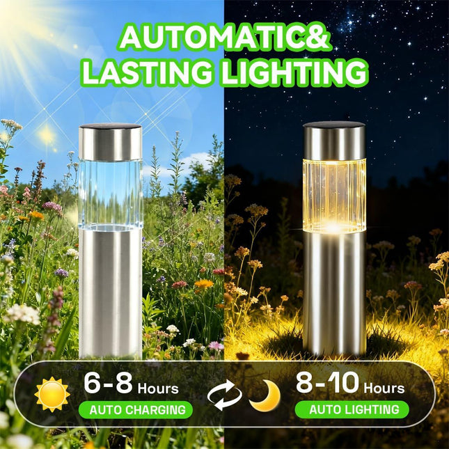 Solar Pathway Lights Outdoor, Stainless Steel Solar Garden Lights, Bright 35LM Warm White LED, Auto On/Off IP65 Waterproof Path Lights for Yard, Lawn, Walkway, Patio, Driveway - Black - Size 4 Pack